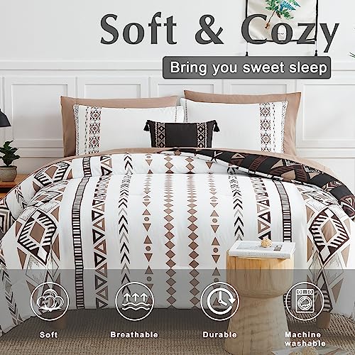 Geniospin King Size Comforter Set- 7 Pieces Boho Bed in a Bag, Western Bedding Set for All Seasons, Reversible Aztec Bedding, Lightweight Comforter Bed Set with Sheets, Pillowcases & Shams Geniospin