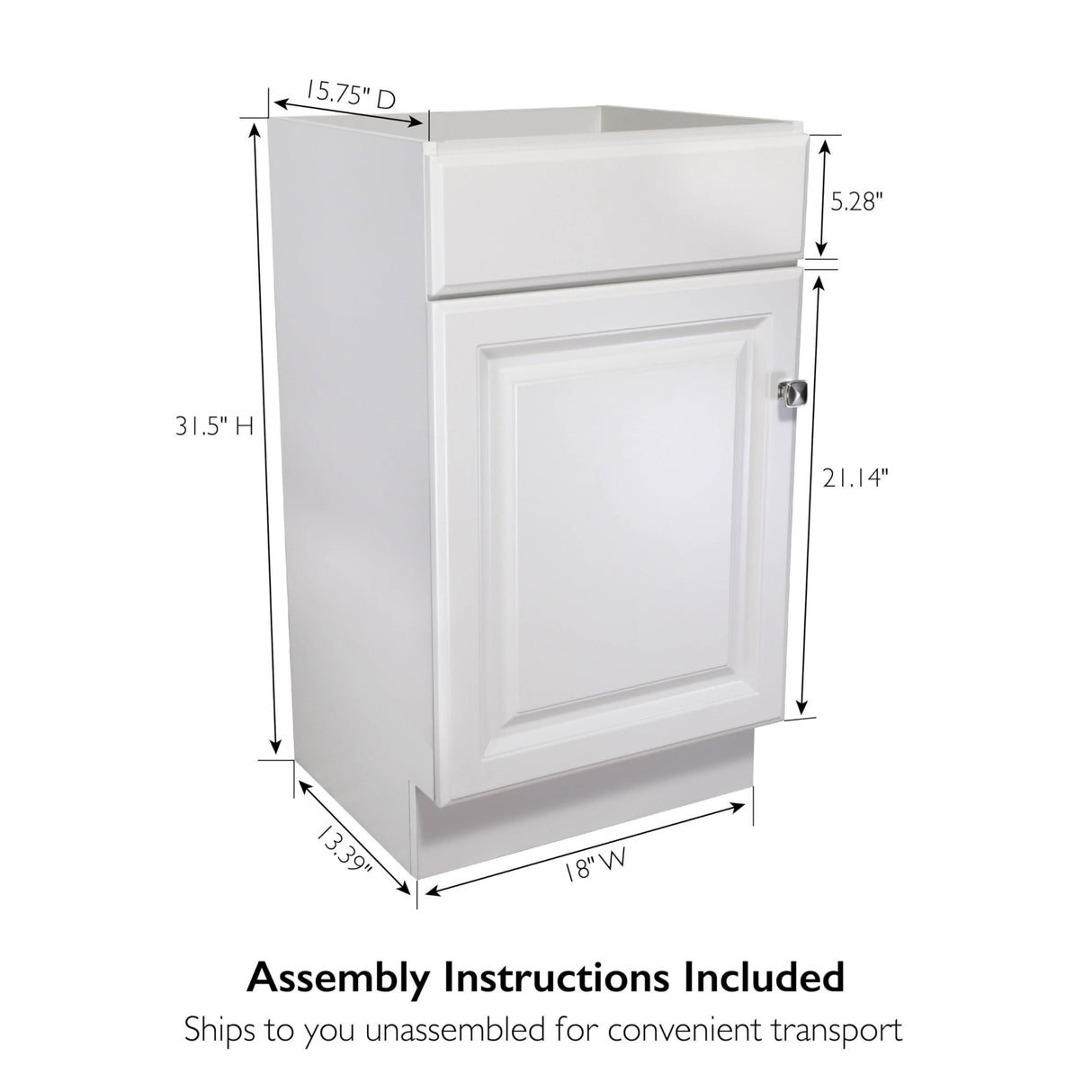 Design House 597112 Wyndham Unassembled Bathroom Vanity Cabinet Without Top, 18 x 16/1 Door, White Design House