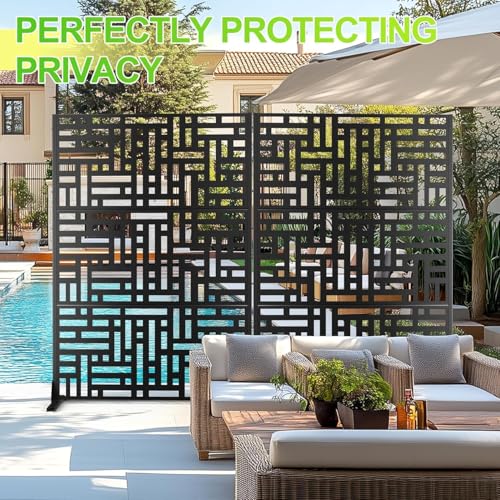 Metal Privacy Screen Room Divider, 72" h x 47" w Freestanding Decorative Panel, Rustproof Steel Indoor Outdoor Privacy Fence for Patio, Balcony, Garden, Living Room, Office & Sunroom GAOMON