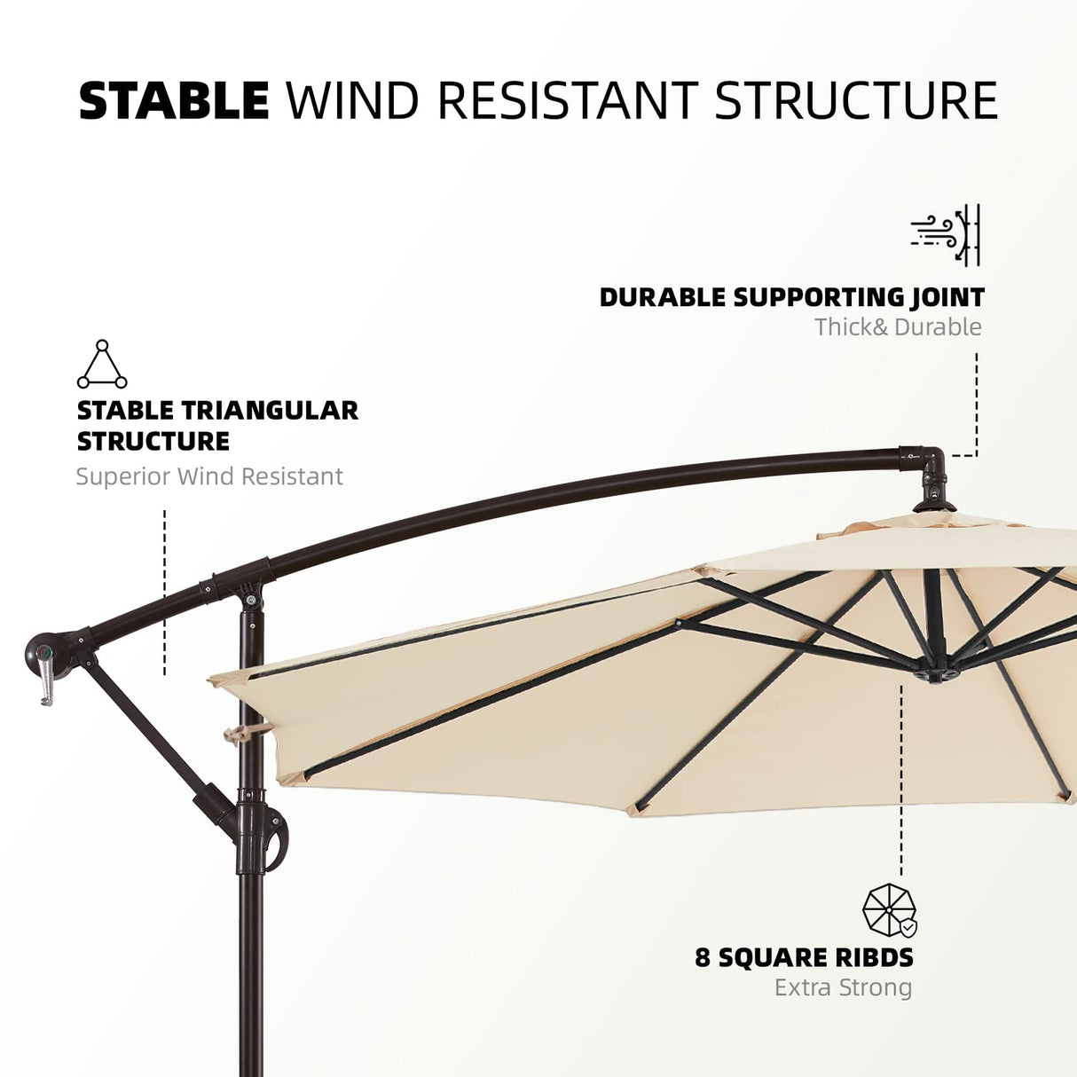 wikiwiki 10ft Patio Umbrellas Offset Outdoor Umbrella Cantilever Hanging Umbrellas w/Infinite Tilt, Fade Resistant Waterproof RECYCLED FABRIC Canopy & Cross Base, for Yard, Garden & Deck, Cream Beige wikiwiki