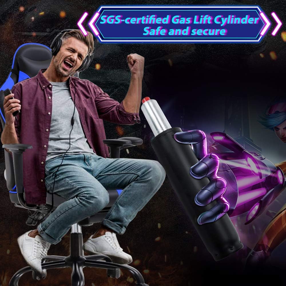 Gaming Chair Computer Chair with Footrest and Lumbar Support, Height Adjustable Game Chair Video Game Chair High Back Reclining Computer Chair with 360°-Swivel Chair for Adults, Blue Generic