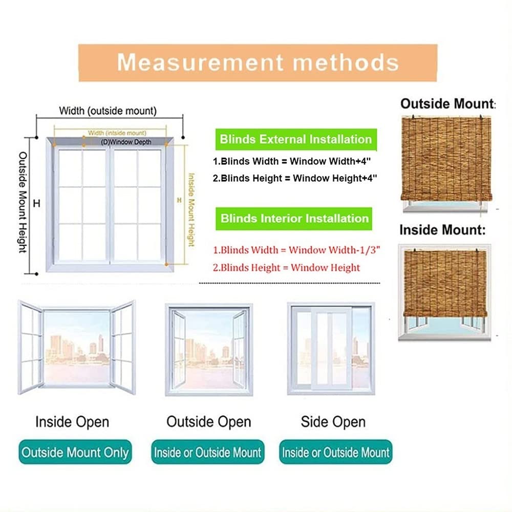 YYQ SHOP Brown Bamboo Window Shades Blinds Retro Bamboo Curtains Roller Shades with Lifting Bamboo Roll Up Window, 24x36 32x72 40x64 Custom Matchstick(Size:36(W) x 36(H) inches) YYQ SHOP