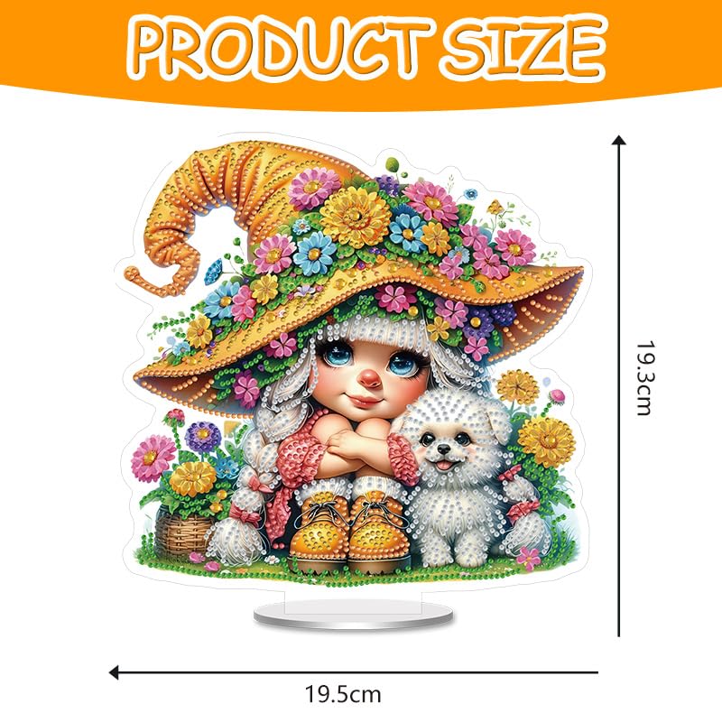 Cute Little Girl and Dog Diamond Painting Desktop Ornament Kit, 5D DIY Acrylic Crystal Special Shaped Tabletop Kawaii Diamond Art Home Decor for Adult (ZS08) WoodArtSupply