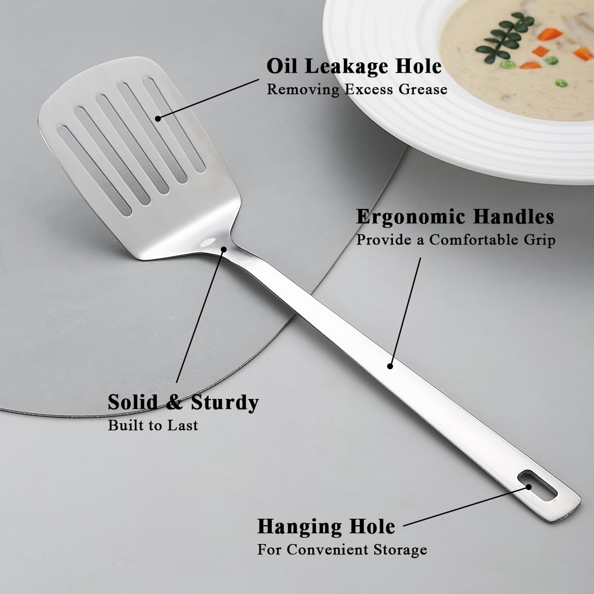 Kyraton Stainless Steel Spatulas Set, Silver Slotted Turner, Solid Turner, Kitchen Spatulas for Nonstick Cookware, Dishwasher Safe, Easy to Clean Kyraton