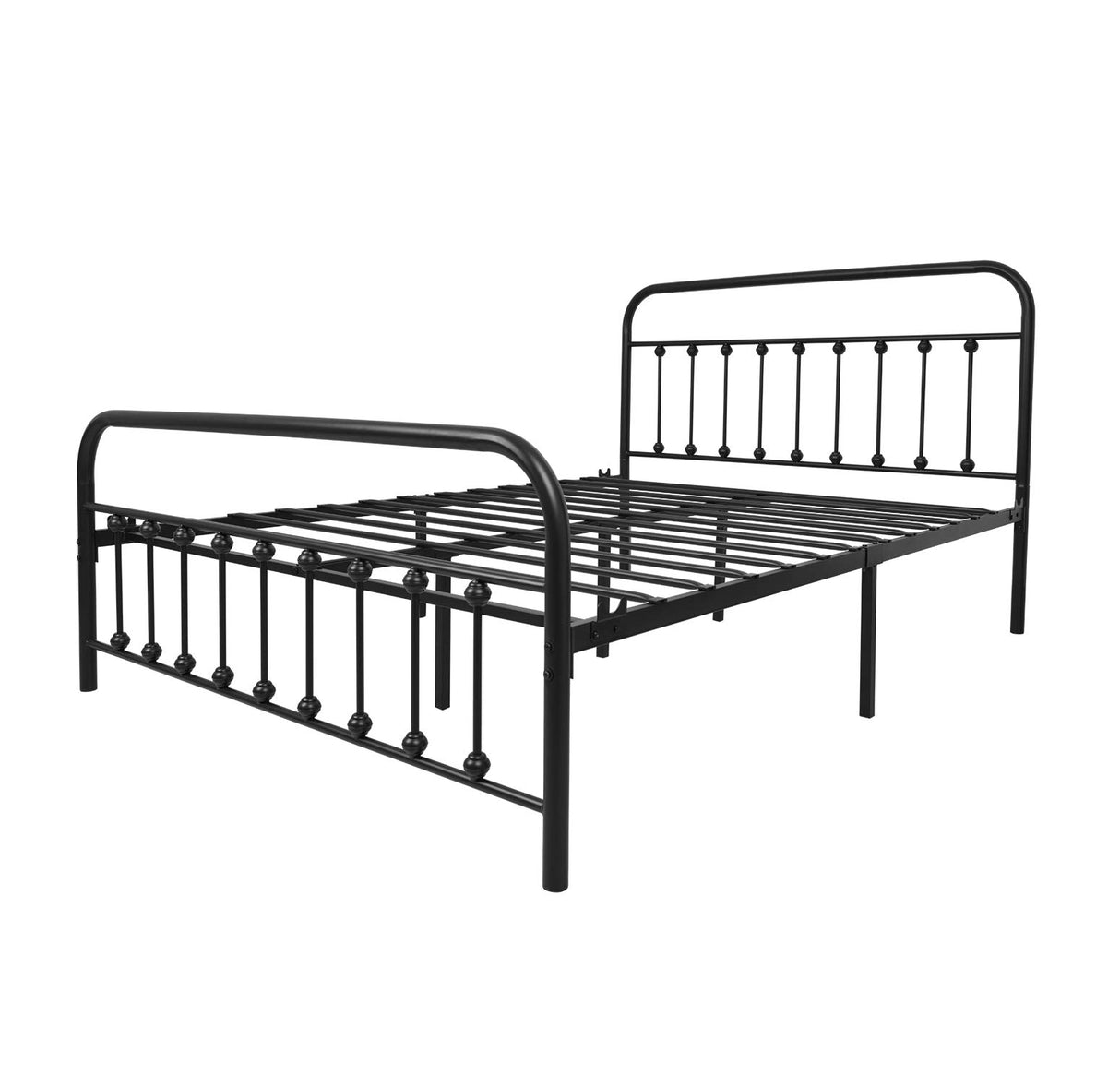 YALAXON Vintage Sturdy Queen Size Metal Bed Frame with Headboard & Footboard - No Box Spring Needed, Black YALAXON