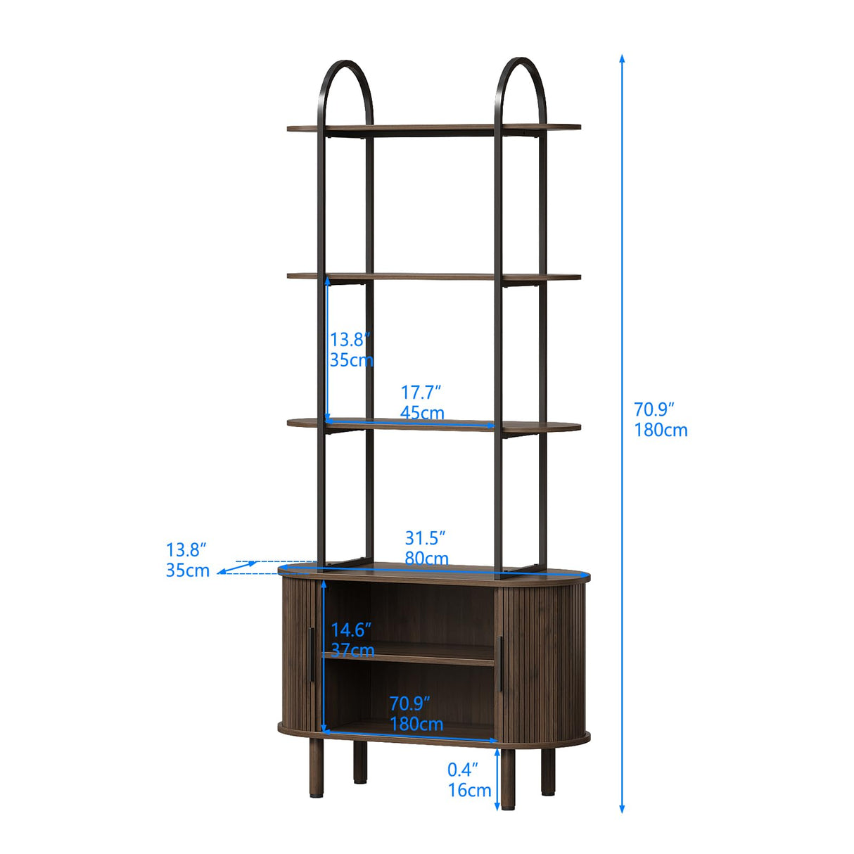 Espelism 71" Tall Mid-Century Display Shelf Bookshelf with Sliding Tambour Doors, 4-Tier Freestanding Vinyl Record Player Stand Fluted Storage Cabinet for Living Room, Bedroom, Home Office Espelism