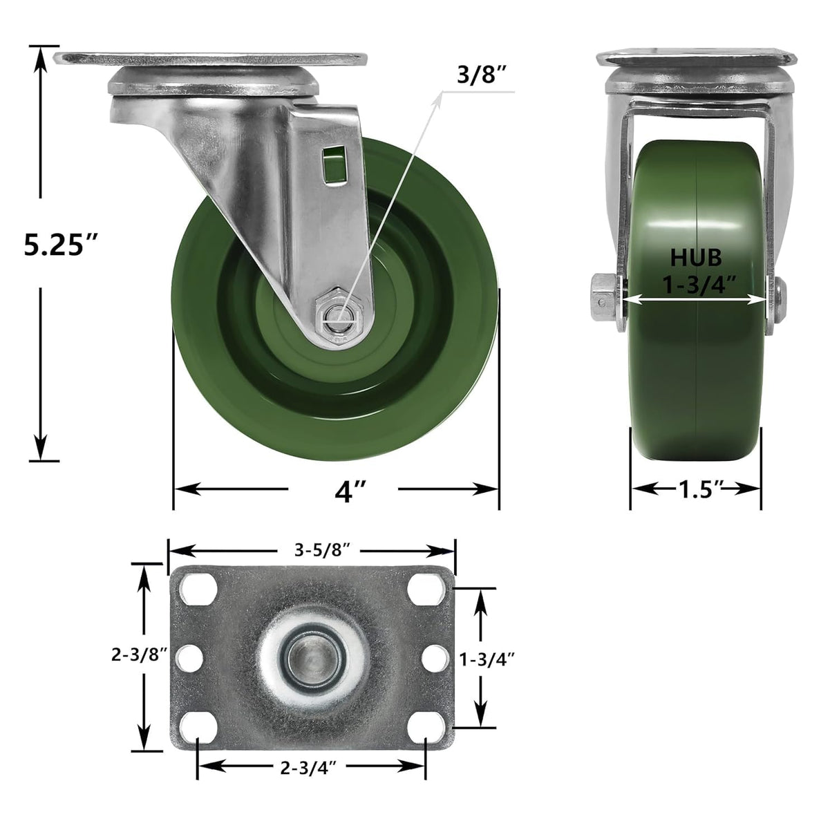 HANDSAMMU 4"X1.5" Heavy Duty Casters-High Temperature Oven Rack Casters, Industrial casters-Set of 4 with Loading Capacity: 2800LB (4 Swivel) Handsammu