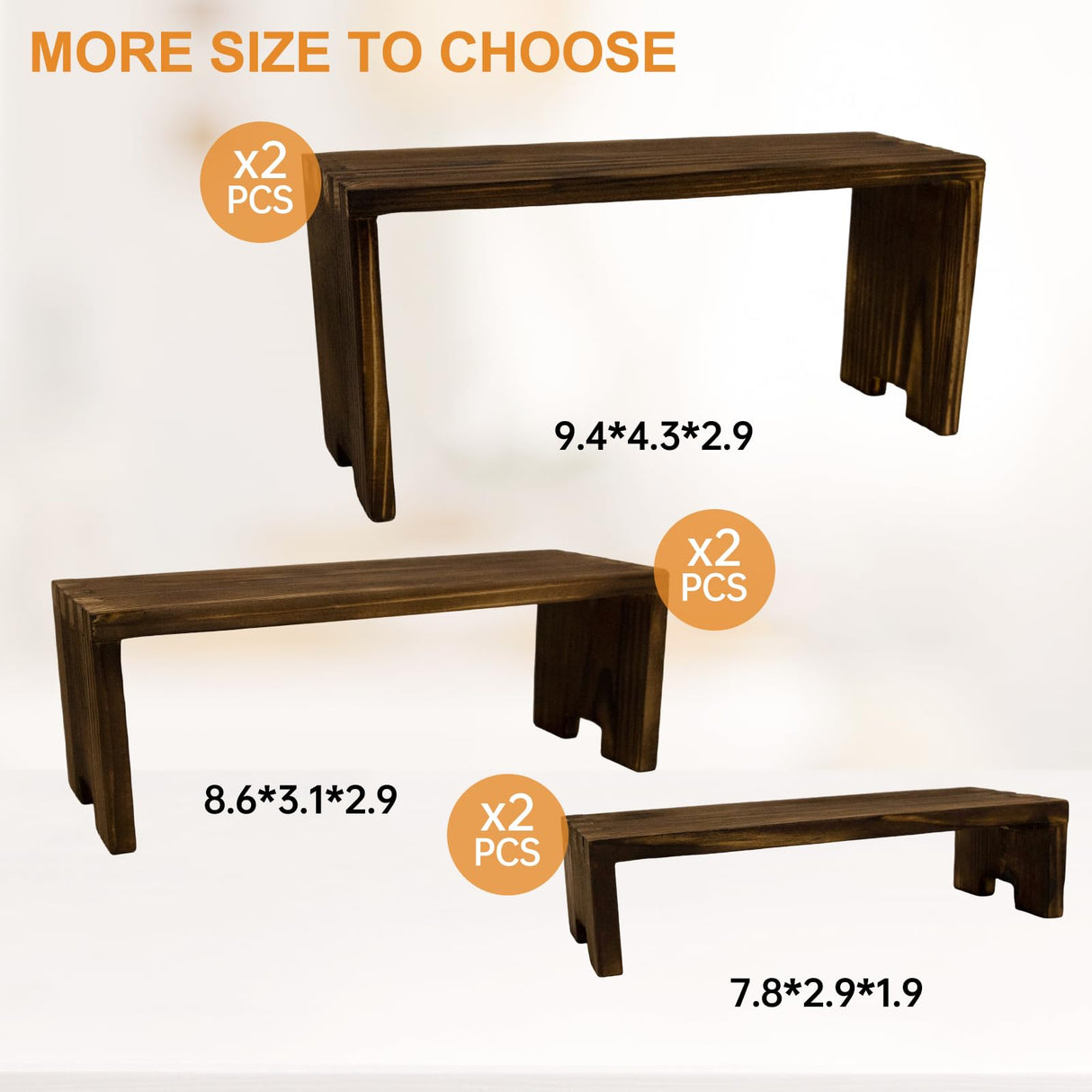 Varbonia 6-Piece Wood Display Risers Set - 2 x 3-Tier Rectangular Stands, Layered Aesthetic Shelves for Cupcakes, Jewelry, Craft Displays, Ideal for Funko Pops, Tabletop Exhibits Varbonia
