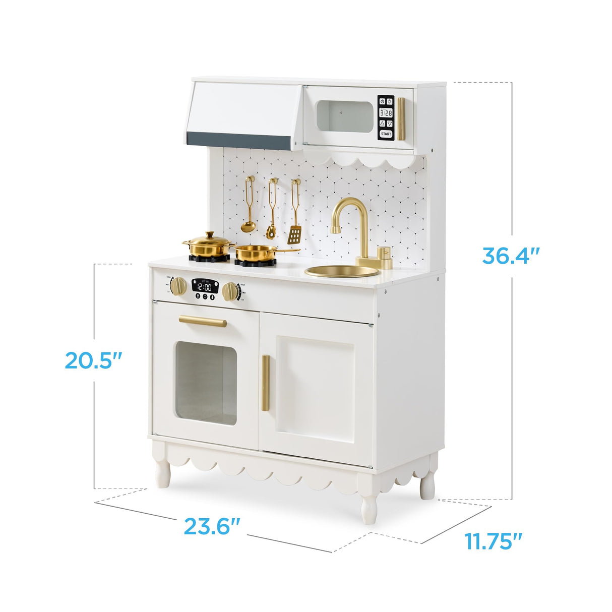 Best Choice Products Wooden Pretend Play Cottage Kitchen Kids Toy w/Storage, Scalloped Edge, 5 Accessories, Microwave, Oven, Clicking Knobs - White Best Choice Products