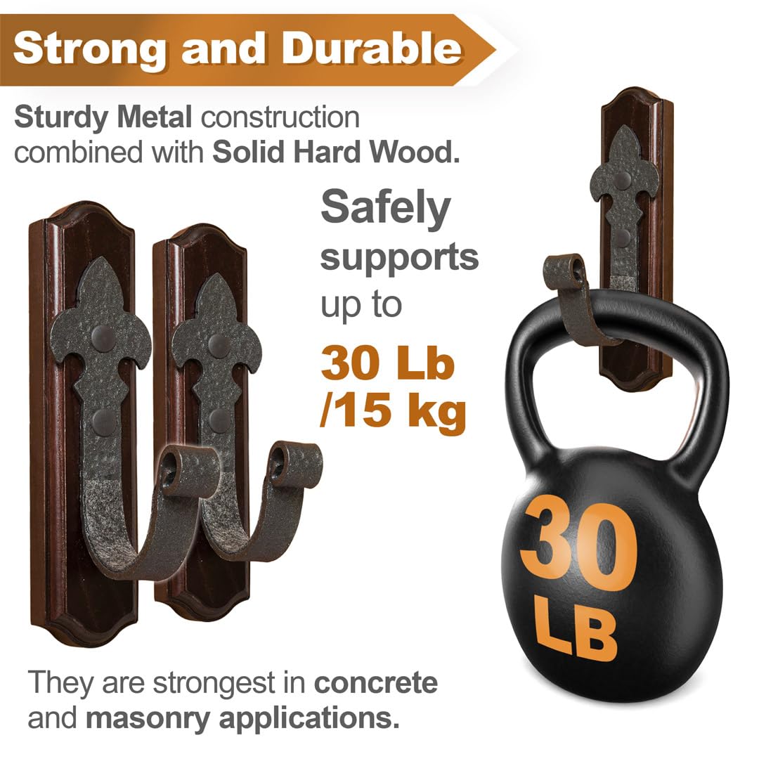 TESLYAR Gun Rack Wall Mount Hold Up Displays Horizontal Gun Rack and Shotgun Hooks Store Rifle Shotgun Bow Real Hardwood Hanger Brown TESLYAR