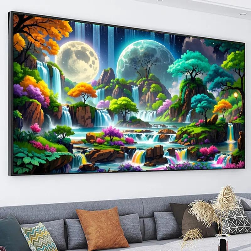 mjcakrn Landscape Diamond Painting Kits for Adults, Diamond Art Kits for Beginners 5D Full Drill Abstract Diamond Art Painting Kits Crystal Gem Art DIY Crafts Kits for Home Wall Decor 28x16inch mjcakrn