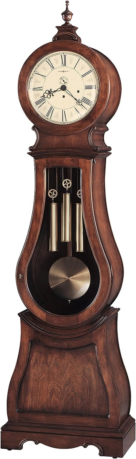 Howard Miller Volhard Grandfather Clock II, Wood Finish & Convex Glass Crystal with Single-Chime German Movement, Cream Dial Pendulum Bob Portable Floor Clocks for Bedroom & Home Decor Howard Miller