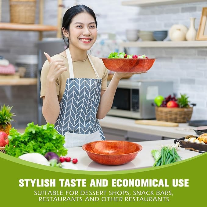 Rich&Richer Wooden Salad Bowl Set 6 Pcs - 8 Inch Salad Bowls Large Serving, Woven Wooden Bowls for Food, Mixing Bowls for Kitchen Set - Wood Salad Bowl Set Serving Bowls Rich&Richer