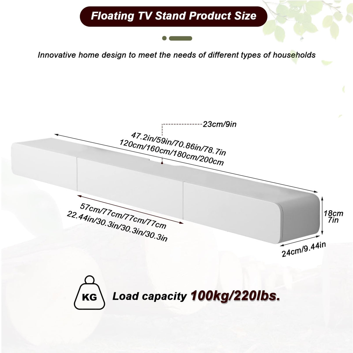 FPIGSHS Wall Mounted Media Console with 2 Drawers Solid Wood Floating TV Stand Hanging TV Shelf Entertainment Center TV Cabinet, for Home Office (B, 160CM/63IN) FPIGSHS