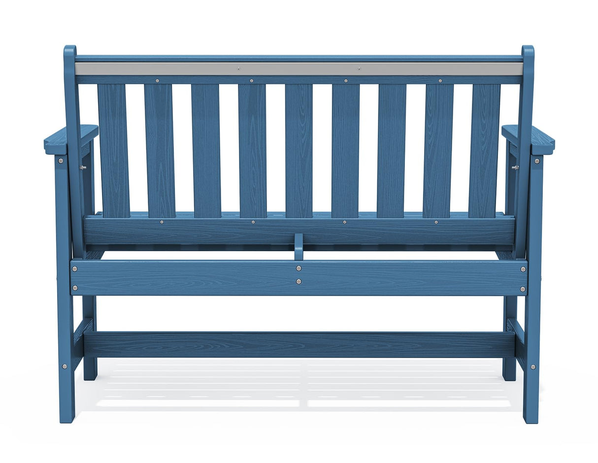 SERWALL Outdoor Bench, HDPE Outdoor Benches Weatherproof, 2-Person Garden Bench with 660 lbs Weight Capacity, Patio Benches for Outdoors, Garden, Porch, Backyard and Park, Navy Blue SERWALL