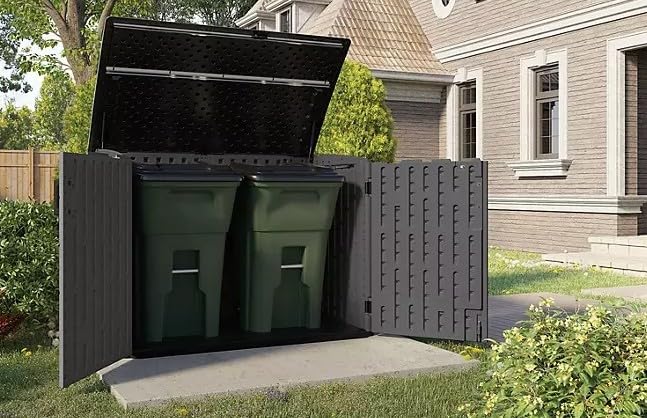 Stow-Away Horizontal Storage Shed, Outdoor Storage Box, Gray, Double Door Design-BMS4781 Generic