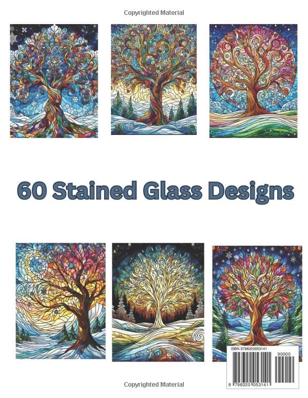 Stained Glass Trees Coloring Book for Adults and Teens for Relaxation and Fun!: 60 Intricate Stained Glass Tree Designs for Stress Relief WoodArtSupply