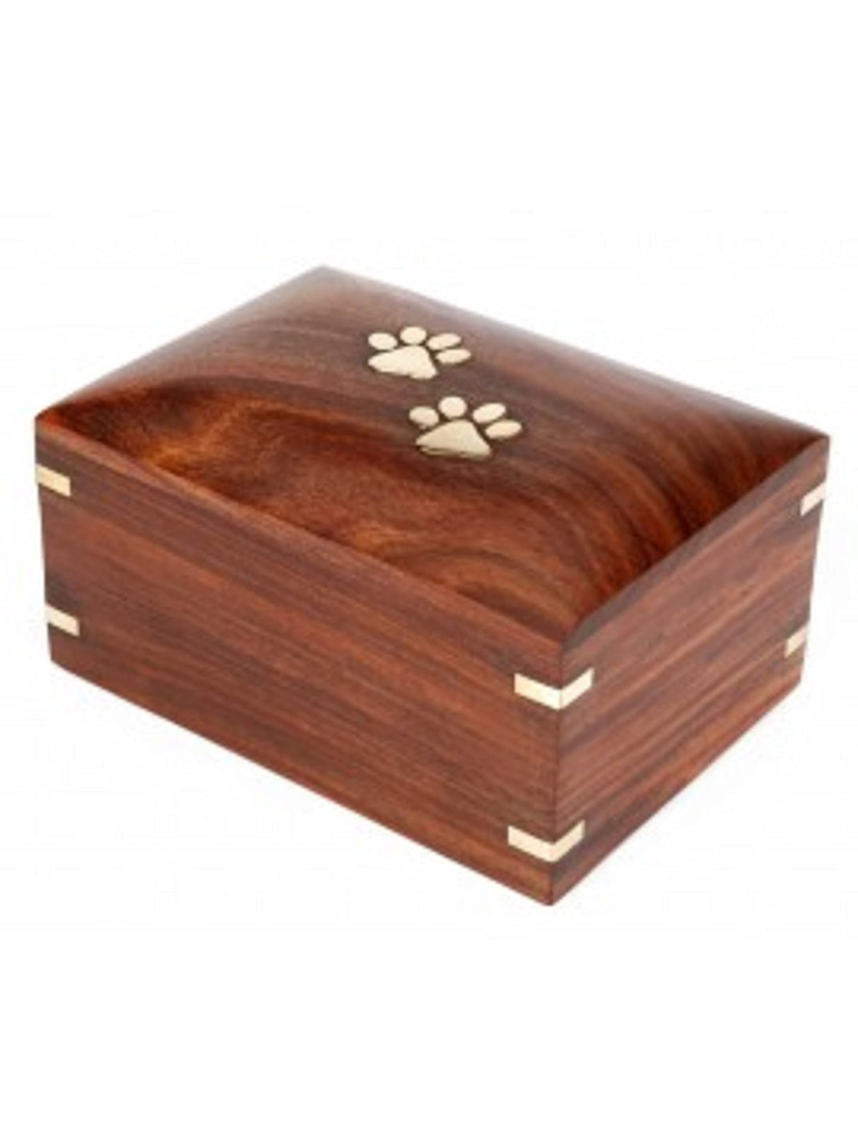 SWH Wooden pet urn | Rosewood Paw Print pet cremation urn for Dog Cat ashes | Wooden urn box with bottom opening system for small dog cat ashes | urn box for small pet with brass corner– 30.00 lbs Solid Wood Handicrafts