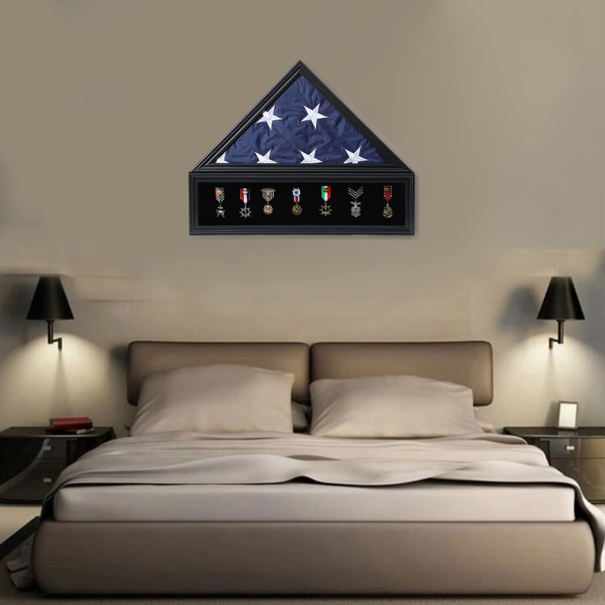 Zmiky Veteran Burial Flag Display Case American Flag Solid Wood Display Case Fits a 5 X 9.5 Flag Folded Military Shadow Box with Felt Lining Holder Zmiky