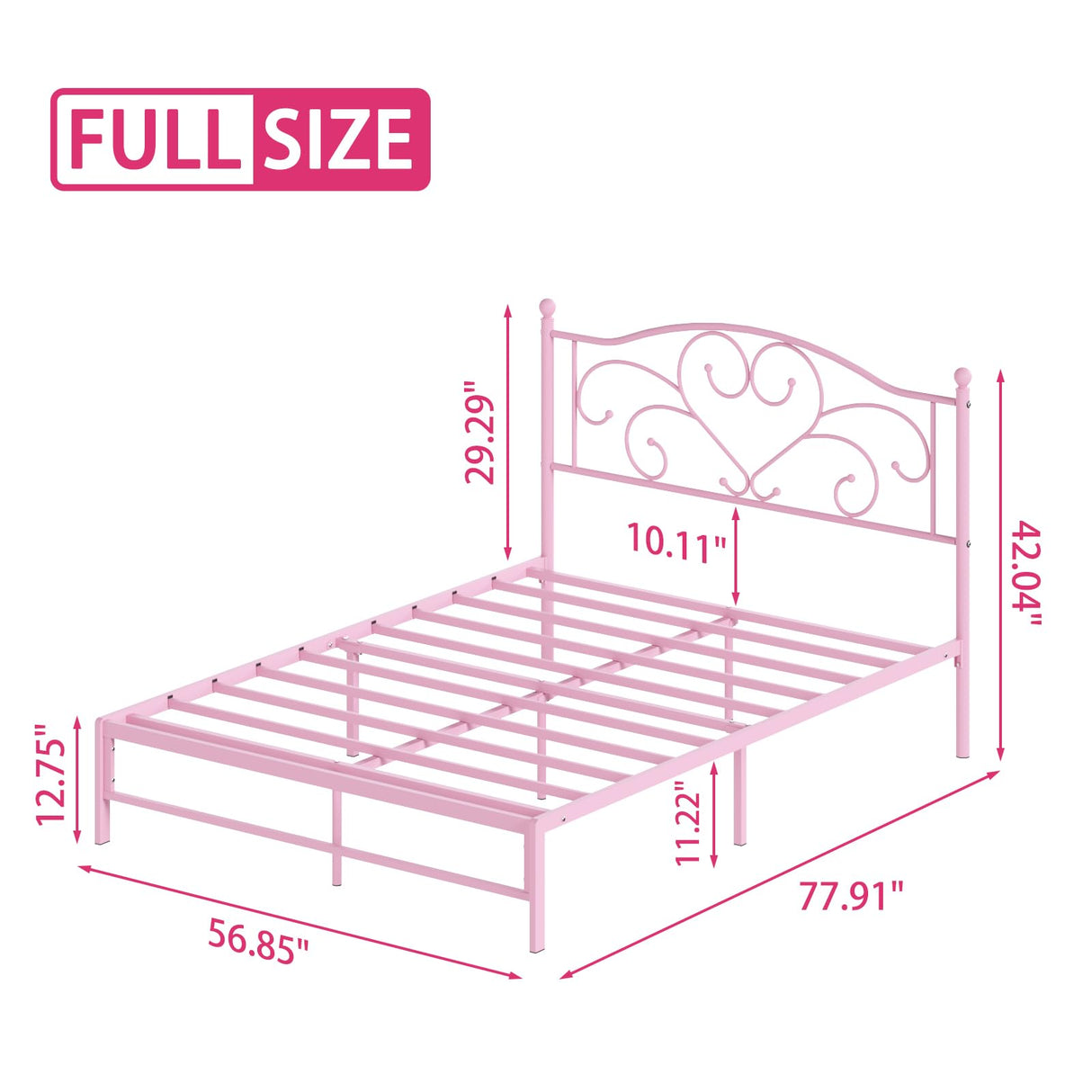 Elephance Full Bed Frame with Headboard Metal Bed Frame Full Size with 11.2" Storage Space No Box Spring Needed Easy Assembly,Pink Elephance
