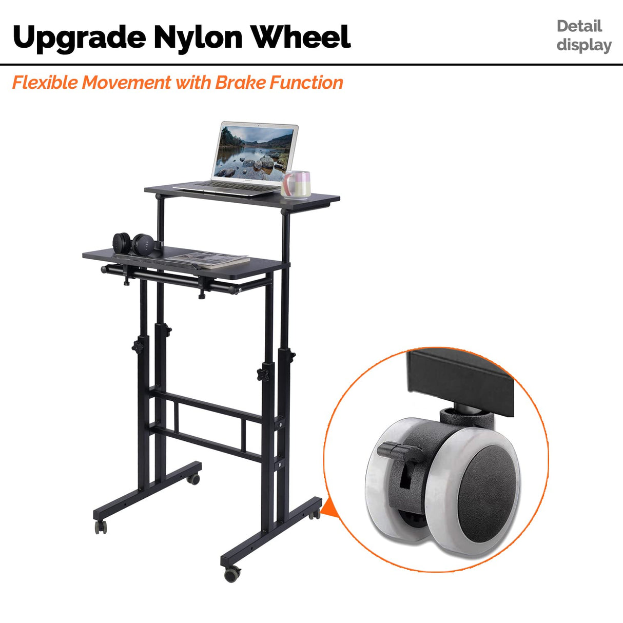 AIZ Double Table Mobile Standing Desk, Adjustable Computer Desk with Rolling Wheels, Portable Laptop Table for Standing or Sitting, Home Office Computer Workstation for Adults or Children AIZ