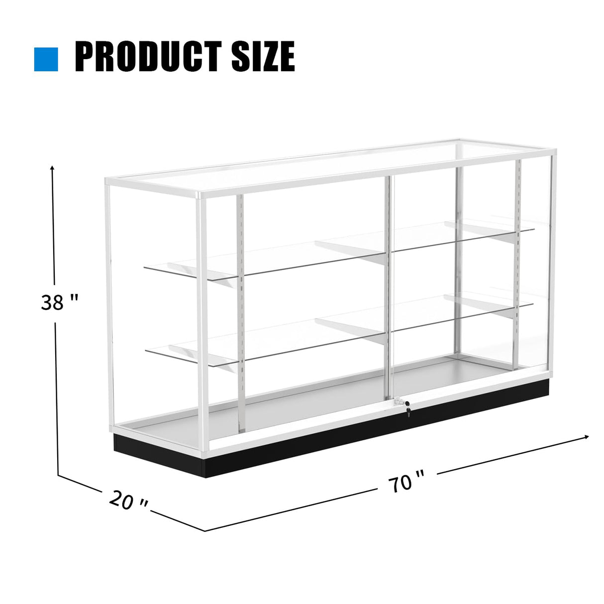 72" Glass Display Showcase Cabinet –Silver Aluminum Frame, Tempered Glass Shelves, Lockable Sliding Doors & LED Lighting – Extra Vision Retail Fixture for Stores, Exhibits & Collectibles Generic
