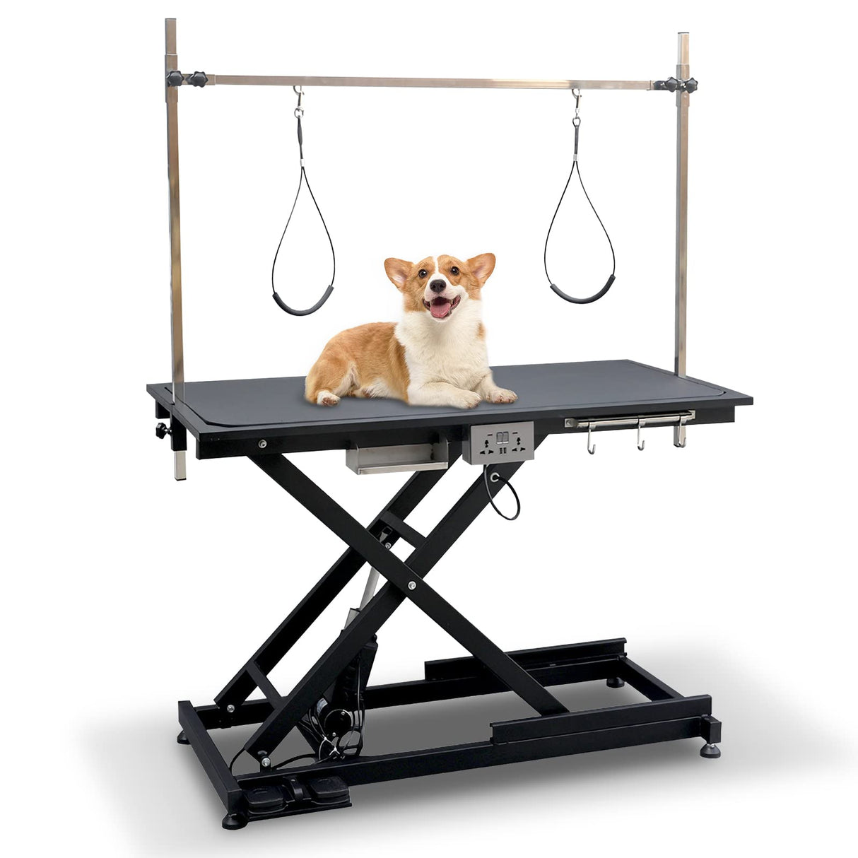 SoarFlash 49.6” Electric Lift Pet Dog Grooming Table,Heavy Duty Electric Grooming Table for Dogs&Cats,Heavy Duty Height Adjustable with Overhead Arm, Clamps, Two Grooming Noose SoarFlash