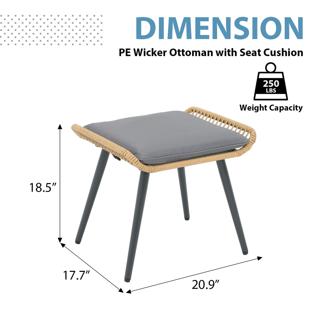 JOIVI Outdoor Wicker Ottoman Set of 2, Patio Rattan Ottomans with Seat Cushions, 2 Pieces Footstool Footrest Seat for Outside Garden, Balcony, Living Room, Gray JOIVI