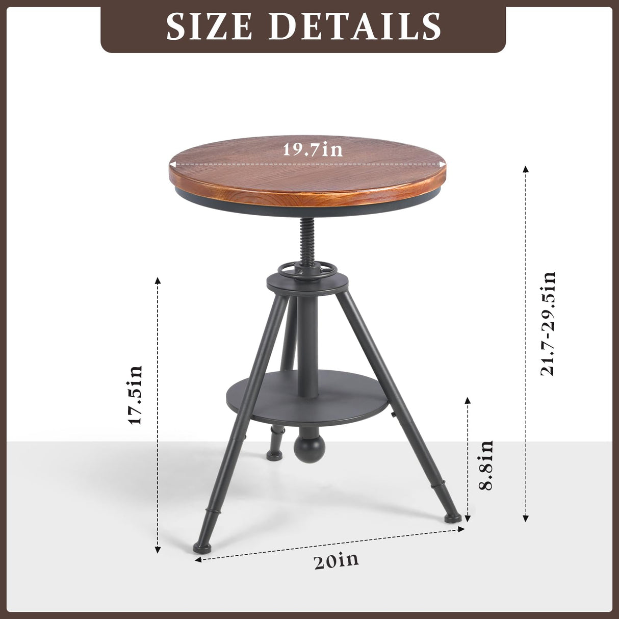 FUBIRUO Dia 19.7" Round Pub Table Height Adjustable with 360 Swivel Solid Wood Tabletop for Dining Bistro Cafe Home Bar, Rustic Brown FUBIRUO