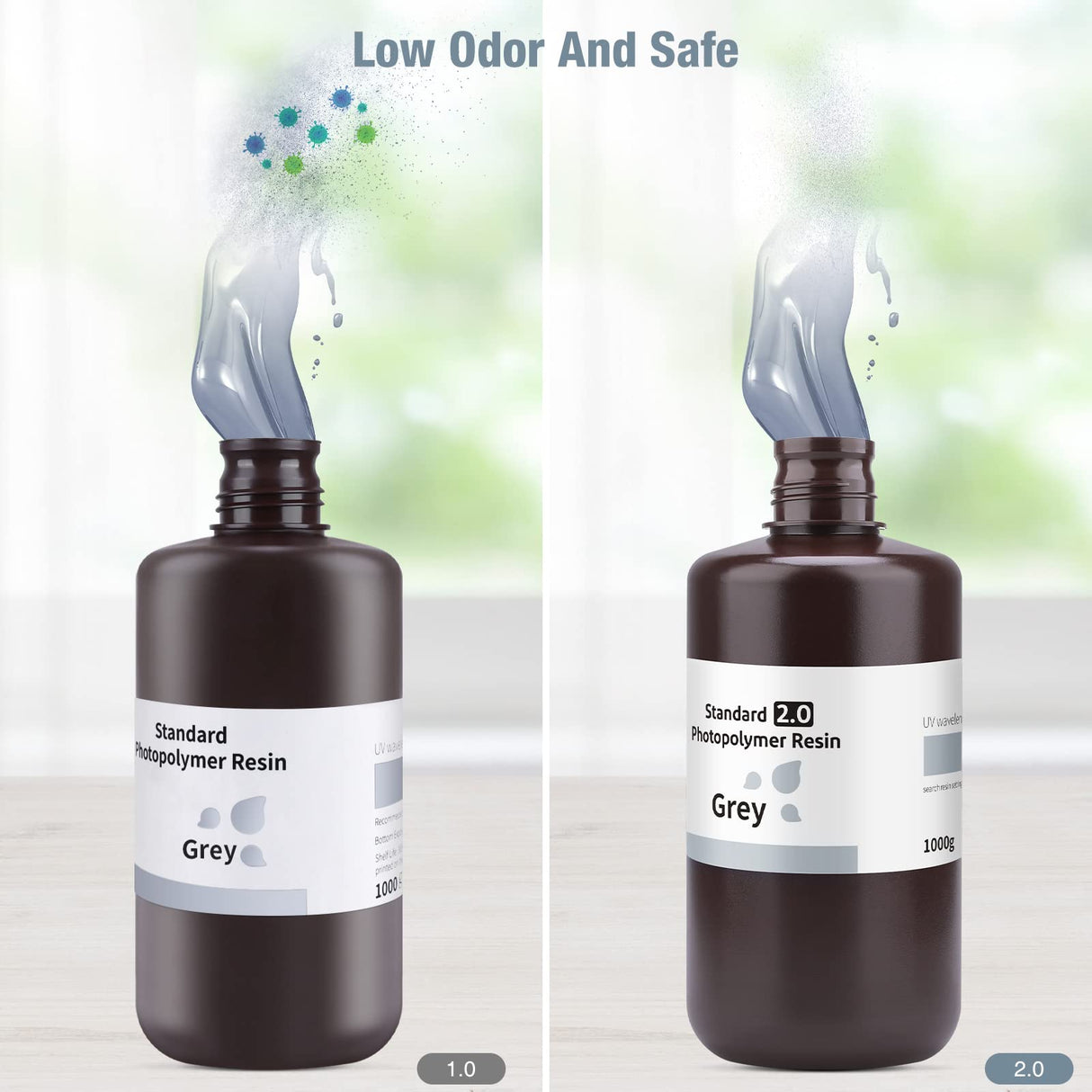 ELEGOO Upgraded Standard 3D Printer Resin, Photopolymer 405nm UV Curing Resin 2.0 for LCD/DLP 3D Printing Grey 1000G ELEGOO