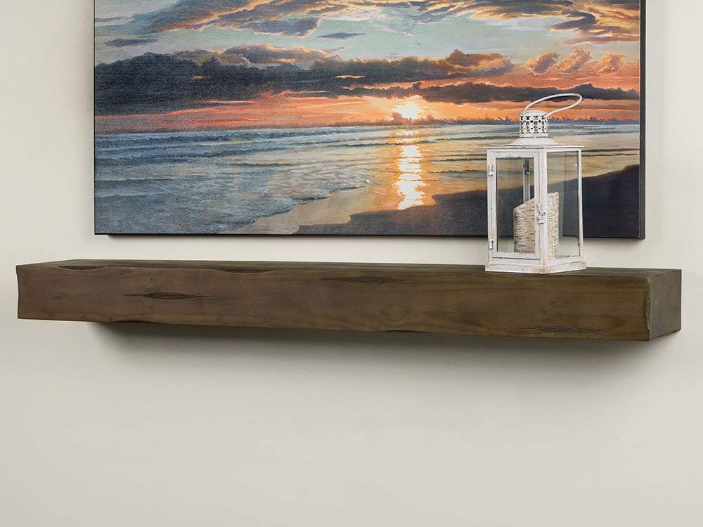 60 Inch Floating Fireplace Mantel Wood Shelf In Ash Rustic - Breckenridge From Mantels Direct | With Corbel Bracket Arches | Wooden Rustic Wall Shelf Perfect for Electric Fireplaces and Décor MANTELSDIRECT