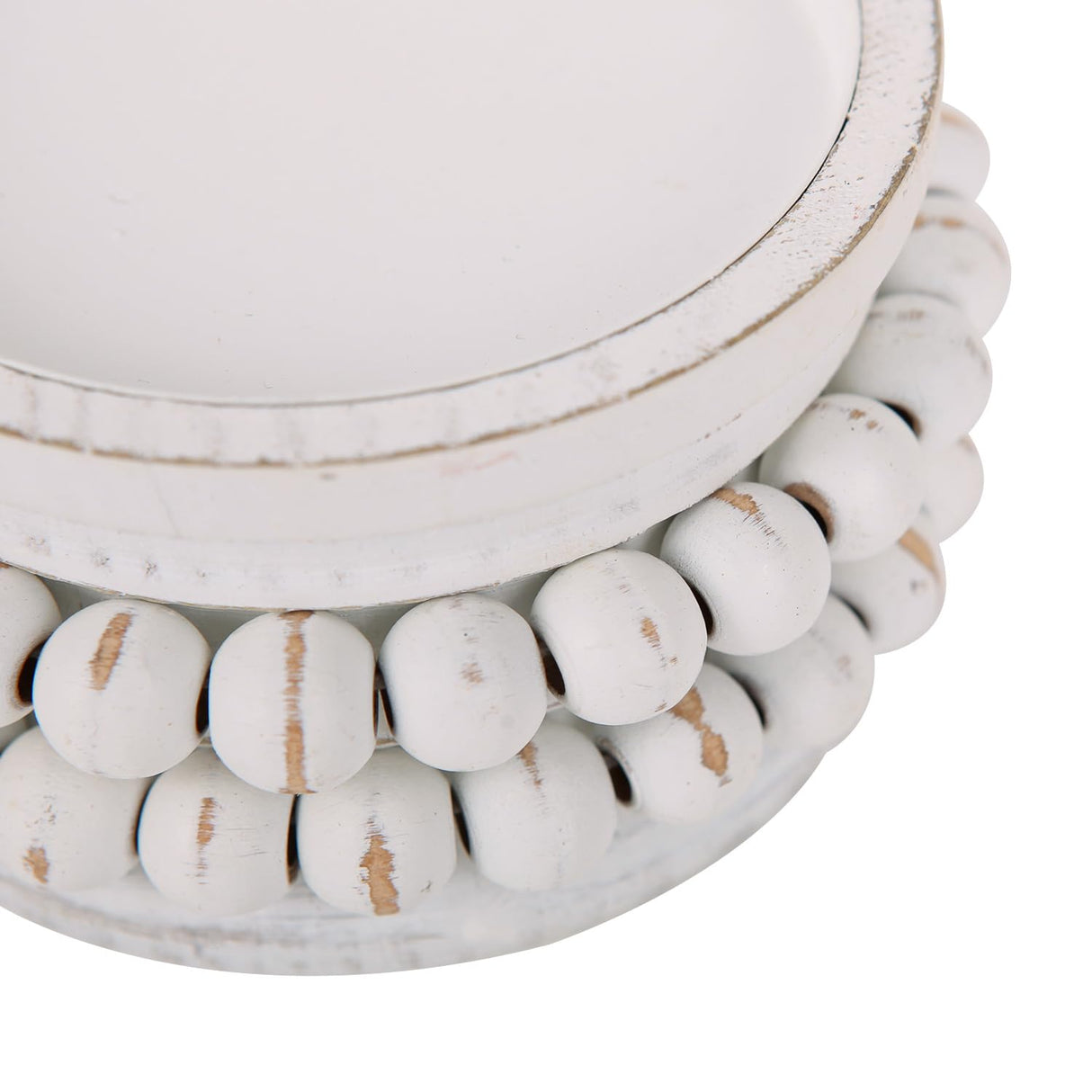 NIKKY HOME Farmhouse Beaded Wooden Candle Holders Set of 2, Rusitc Solid Wood Pillar Candlesticks Pedestal, Fireplace Mantle Table Centerpiece Decor, Distressed White NIKKY HOME