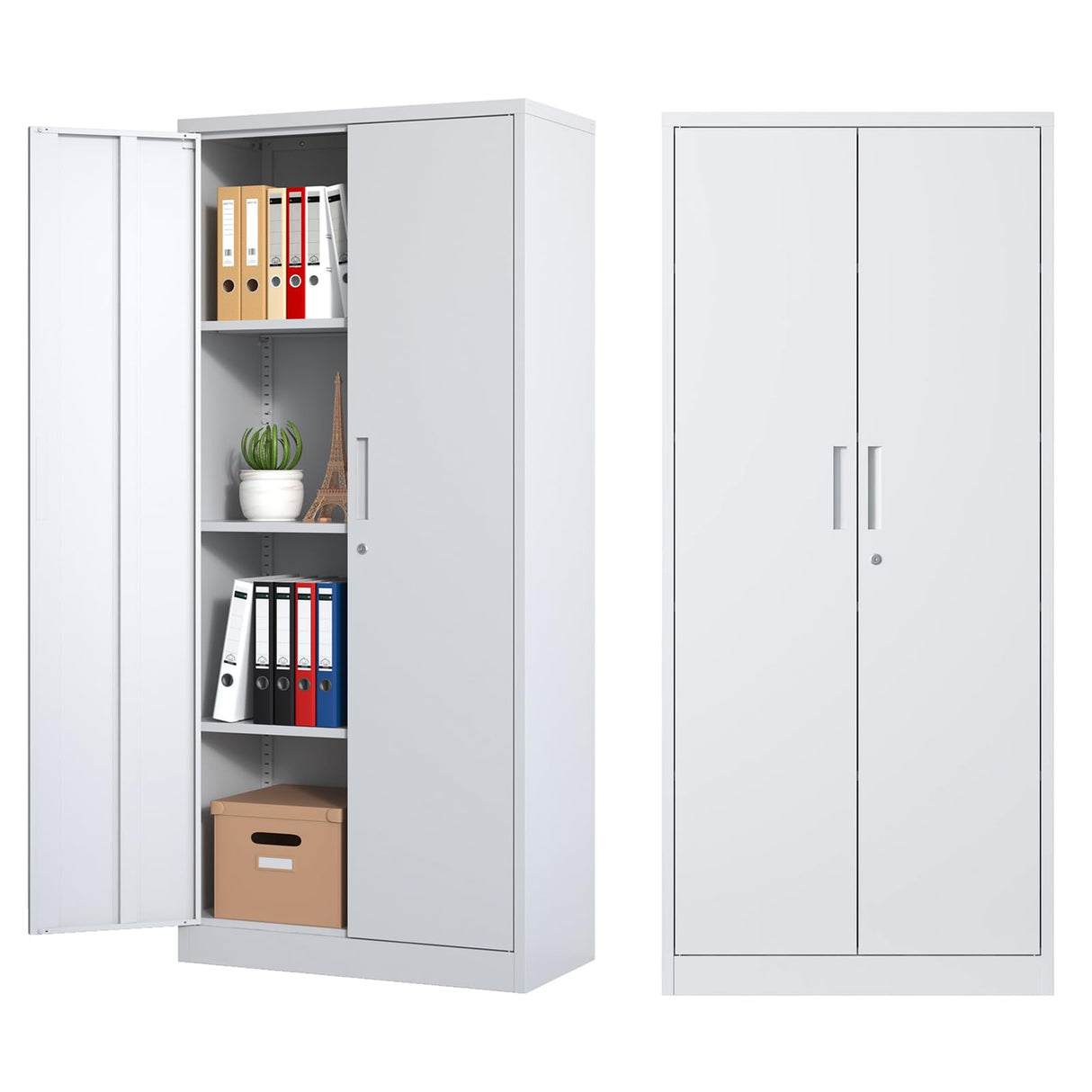 Metal Storage Cabinet with Lock, 71" Lockable Garage Tool Cabinet with Doors and Shelves, Tall Steel Cabinet for Garage, Heavy-Duty Black File Cabinet for Home Office, Gym, School (White, 71") Ochangqi