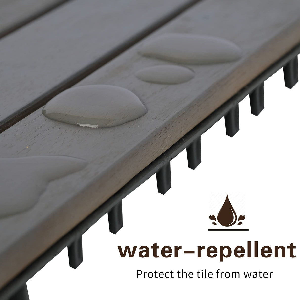 MCombo Interlocking Deck Tiles, Wood Outdoor Flooring, Solid Wood Acacia Deck Tiles for Patio Lawn Garden Balcony and Backyard (Pack of 10, 12" x12") (Light Grey) MCombo