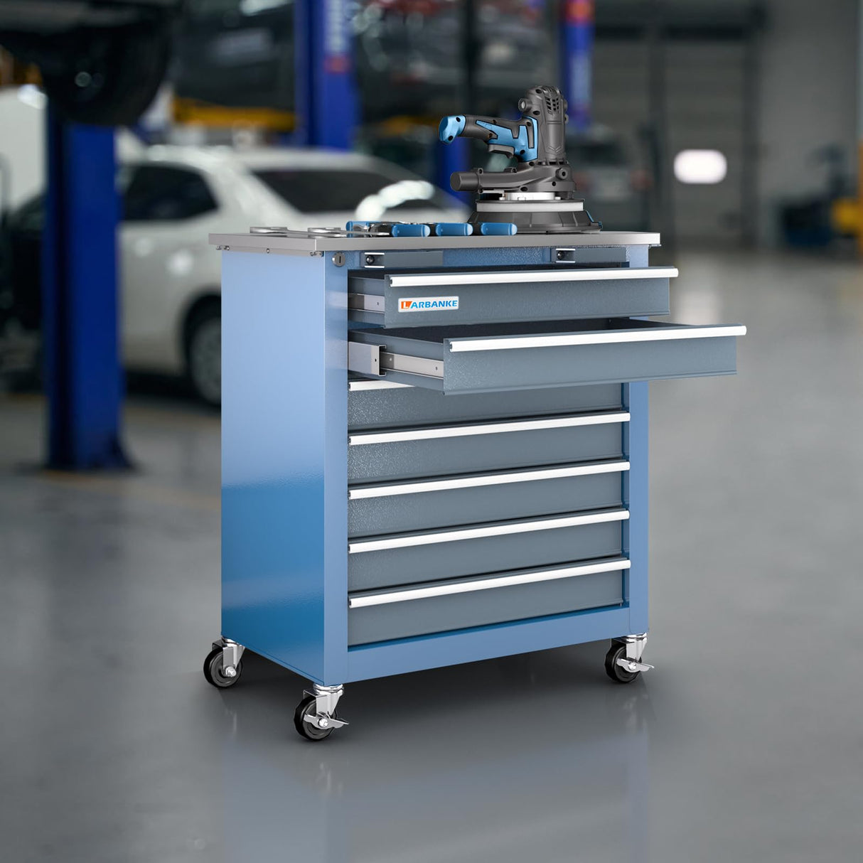 LARBANKE 7-Drawer Rolling Tool Chest with Stainless Steel Countertop,Tool Chest with Secure Locking System,Tool Cabinet with 360°Wheels and Padded Feet,for Home, Garage and Office LARBANKE