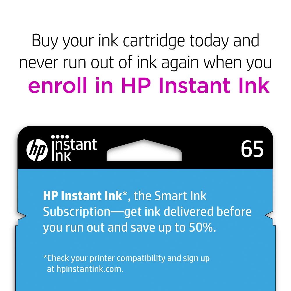 HP 65 Tri-color Ink Cartridge | Works with HP AMP 100 Series, HP DeskJet 2600, 3700 Series, HP ENVY 5000 Series | Eligible for Instant Ink | N9K01AN HP