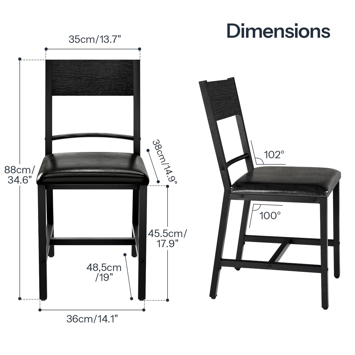 HOOBRO Kitchen Chairs Set of 2, Upholstered Dining Chairs, Dining Room Chairs with PU Cushion Seat, Black Kitchen Chairs with Backrest and Adjustable Feet, for Dining Room, Kitchen, Black BB36CD01 HOOBRO