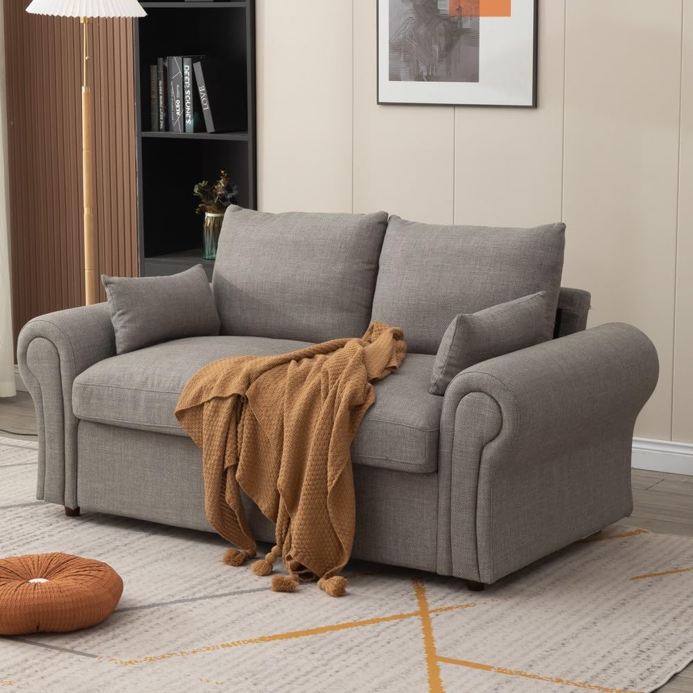 Panana Modern 2 Seater Loveseat Sofa Couch with Storage, Dark Grey or Light Color, Choice of Curved, Sock or Track Arm Design (Light Gray, 2 Seater - Scroll Arms) Panana