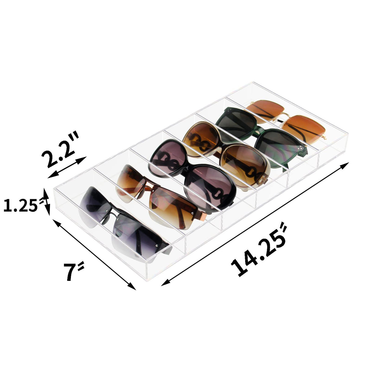 Weiai Acrylic Sunglass Organizer, Eyeglass Case Storage with 6 Slots for Multiple Glasses - 2 Pack, Clear Weiai