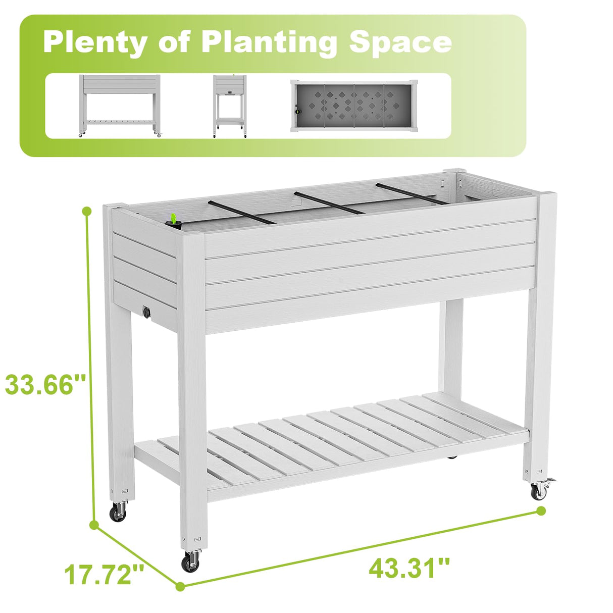 GYMHILL Elevated Raised Garden Bed with Wheels,Outdoor Large Resin Patio Planter Box Stand Divisible with Drain Plug,Water Monitor for Plants Vegetables Flowers Fruits(Ashen) GYMHILL