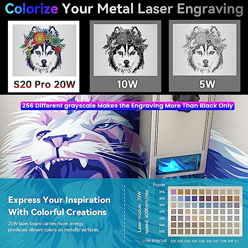 ATOMSTACK S20 PRO Laser Engraver with Air Assist Kits, Laser Class 4, 20000mW Output Laser Power, High Precision Laser Engraving Machine, Laser Cutter for Thick Wood and 0.05mm Stainless Steel ATOMSTACK
