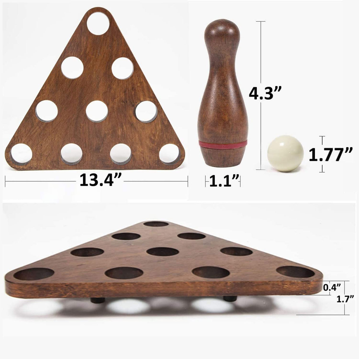 YDDS Shuffleboard Bowling Pin Set with 10 Pcs Premium Hardwood Bowling Pins Durabel Triangular Pinsetter Resin Bowling Ball and Carrying Bag, Fun for Shuffleboard Games YDDS