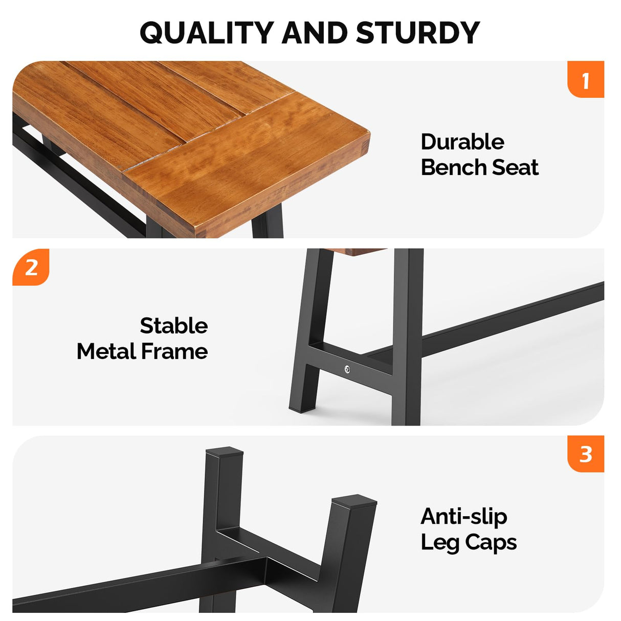 VINGLI Outdoor Bench with Metal Legs Rustic, Wood Dining Bench Indoor Outdoor Porch Benches for Yard Garden Dining (40in) VINGLI