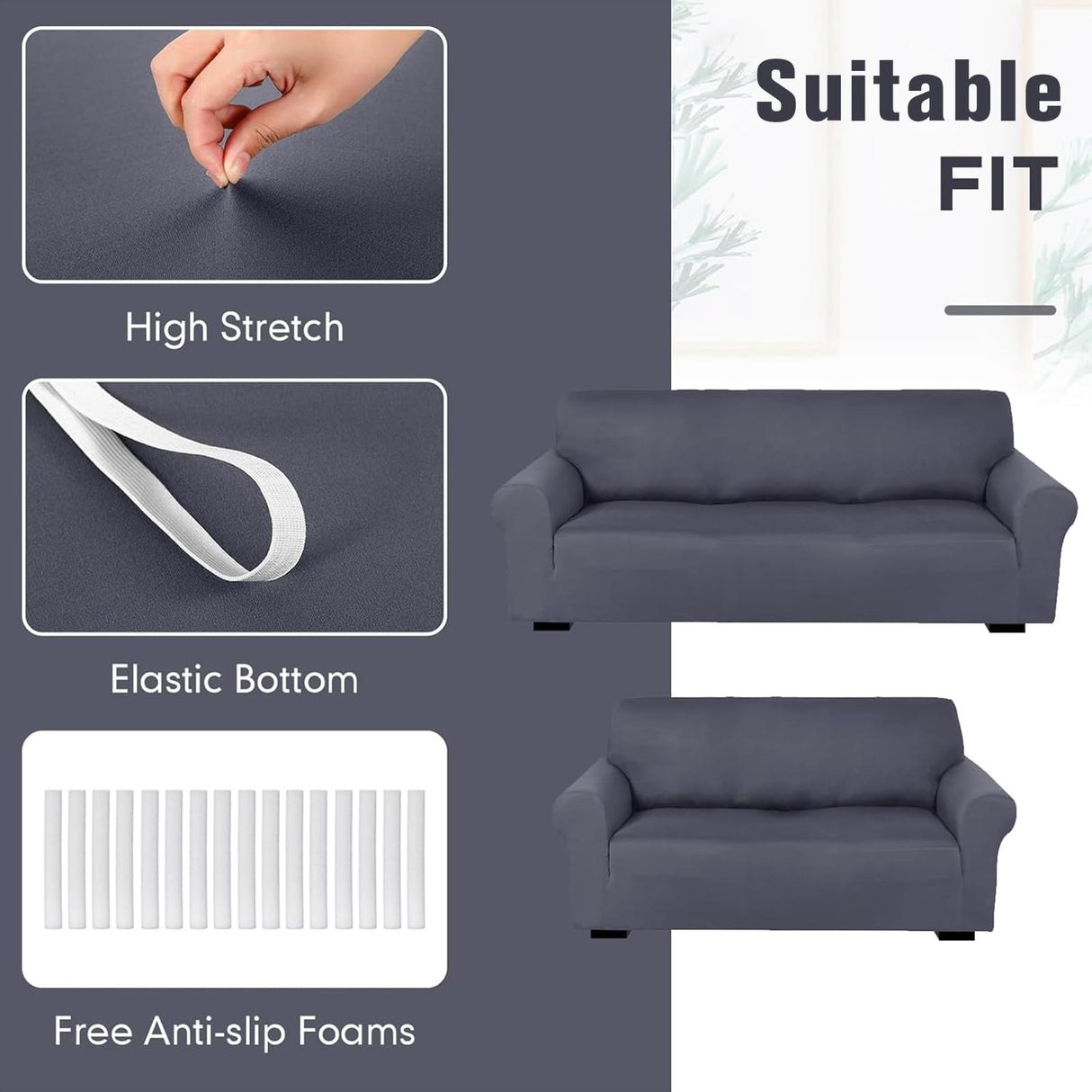 Peryiter 2 Pcs Loveseat Covers Slipcover Set for Couch Furniture Covers for Living Room Sofa Arm Chair, Form Fit Stretch, Wrinkle Proof, Furniture Protector(Dark Gray,Milk Silk) Peryiter