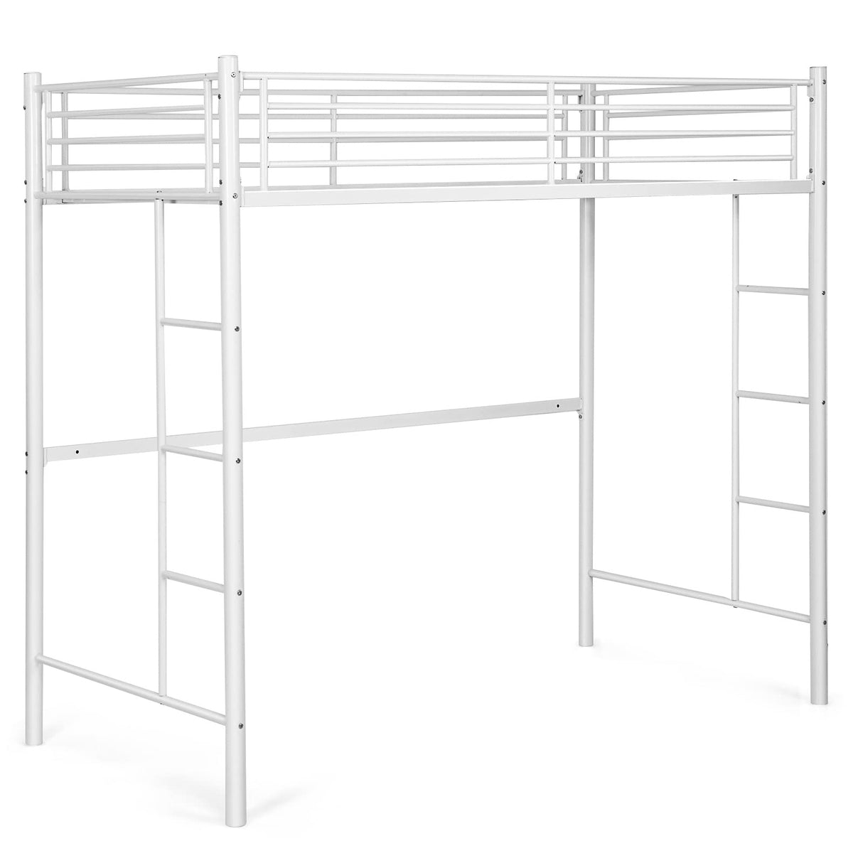 Giantex Metal Loft Bed Twin Size, Heavy Duty Loft Bed Frame with 2 Ladders, Twin Over Loft Bunk Bed with Full-Length Guard, Space-Saving Bed Frame for Kids Teens Adults, No Box Spring Needed (White) Giantex