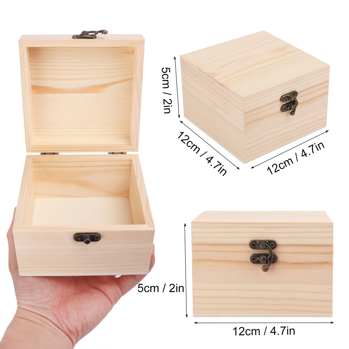 GNIEMCKIN 10 Pack Wooden Box, Unfinished Unpainted Wood Boxes for Crafts, DIY Projects, and Jewelry Storage (4.7x4.7x3.15 inch) GNIEMCKIN