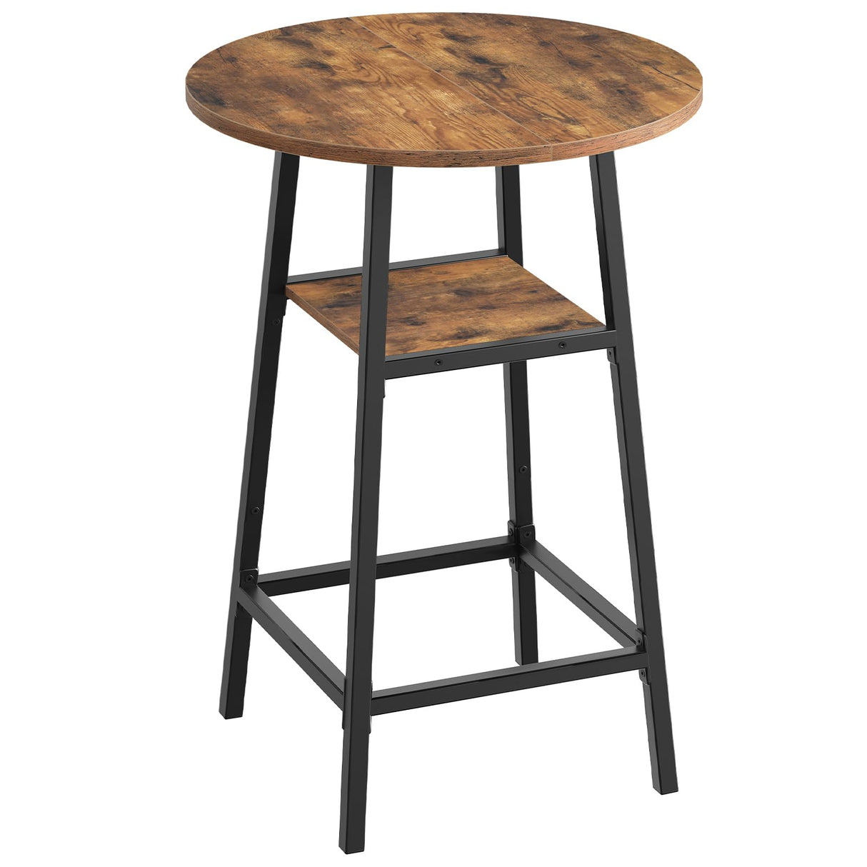 MAHANCRIS Round Bar Table, 37.4" High Pub Top Table with Footrest, 2-Tier Counter Height Cocktail Tables with Storage, Bistro Table for Small Spaces, Easy to Assemble, Rustic Brown BTHR12501N1 MAHANCRIS