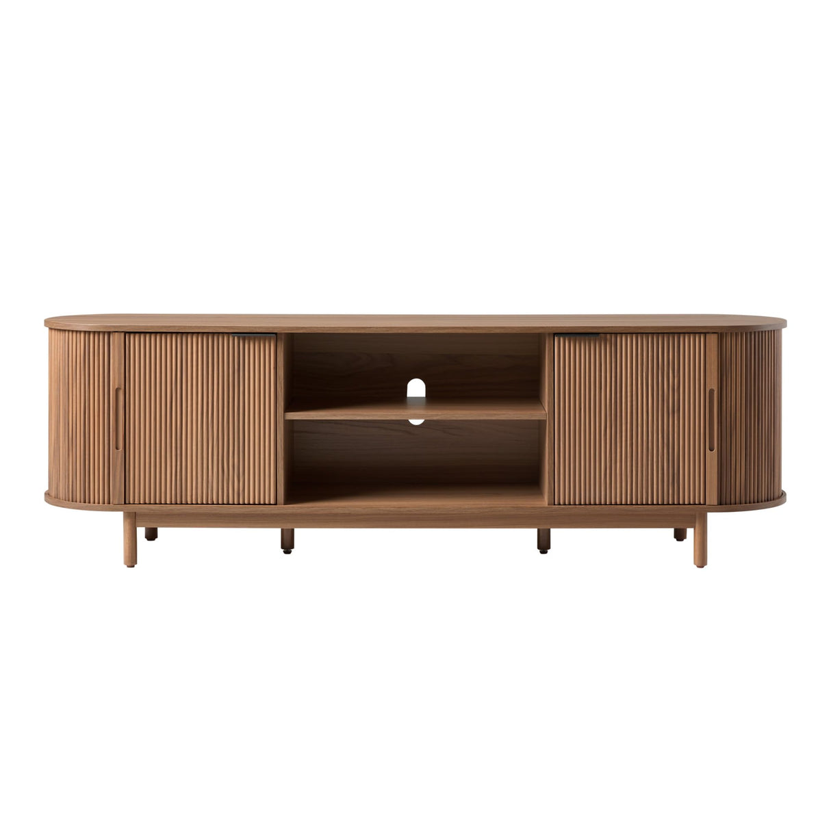 Walker Edison Chloe Curved Reeded TV Stand, Sliding Doors, 75 Inch, 70 inch, Mocha Walker Edison