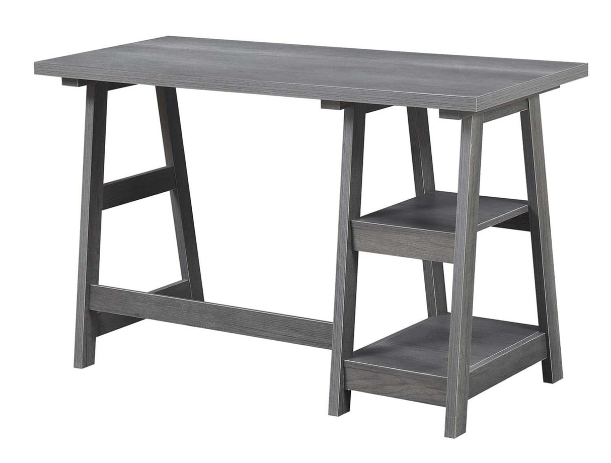 Convenience Concepts Designs2Go Trestle Desk with Shelves, 47", Charcoal Gray Convenience Concepts