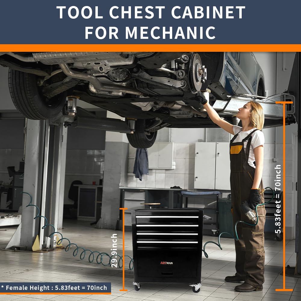 4-Drawer Tool Cart on Wheels, Rolling Tool Box,Heavy Duty Utility Industrial Service Cart Storage Organizer with Locking System, for Mechanic, Warehouse, Garage, Workshop Larmliss